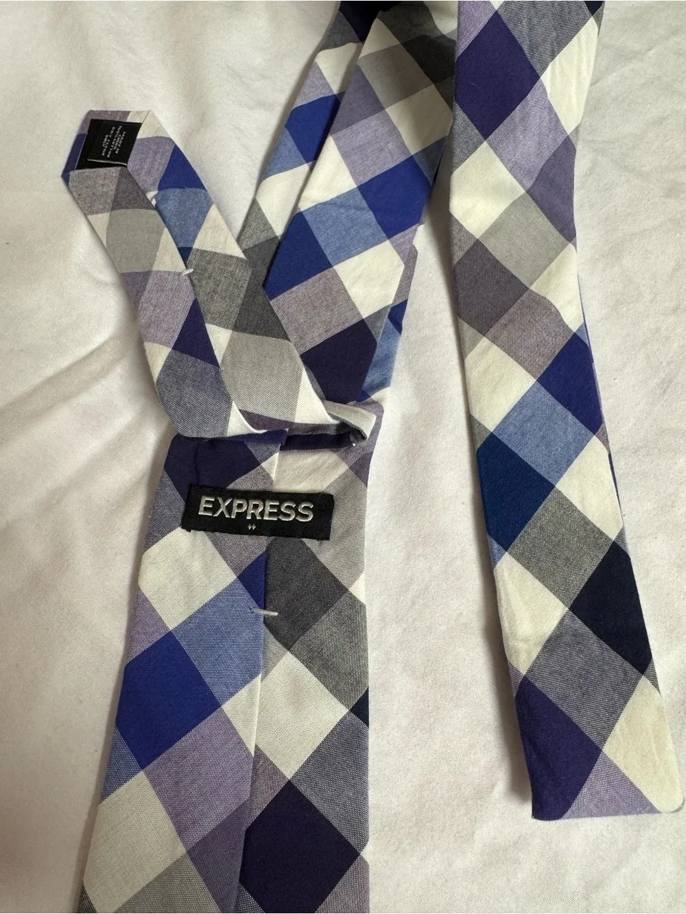 Express Men's Blue and White Check Tie